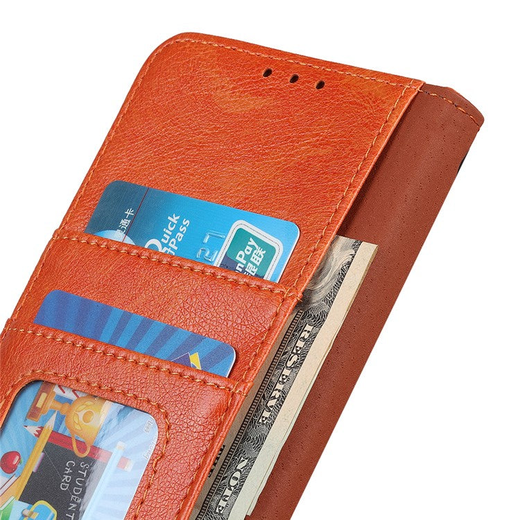 Wallet Stand Phone Case for Google Pixel 7a , Split Leather Nappa Texture Anti-Dust Phone Cover - Orange