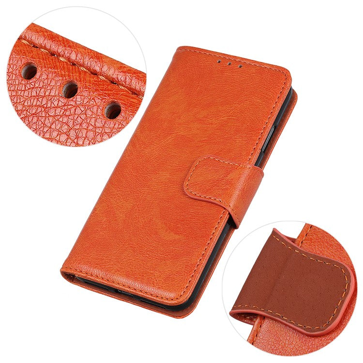 Wallet Stand Phone Case for Google Pixel 7a , Split Leather Nappa Texture Anti-Dust Phone Cover - Orange