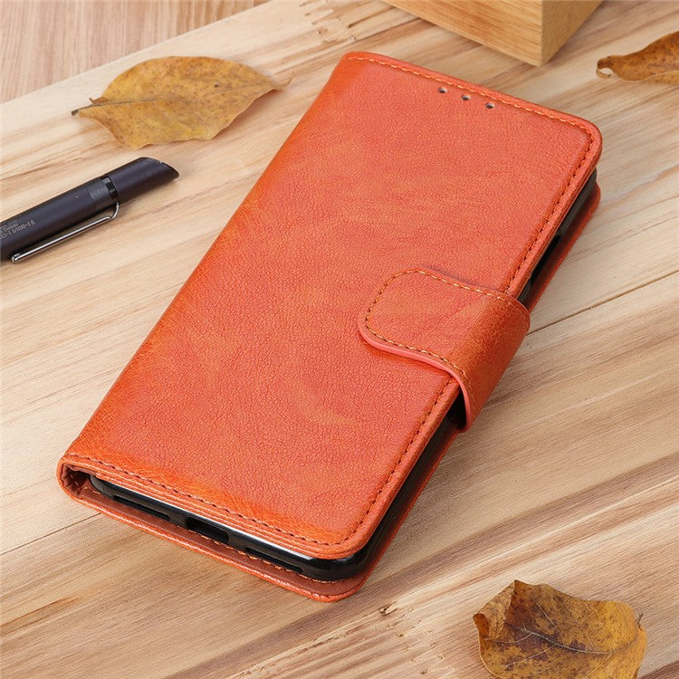 Wallet Stand Phone Case for Google Pixel 7a , Split Leather Nappa Texture Anti-Dust Phone Cover - Orange