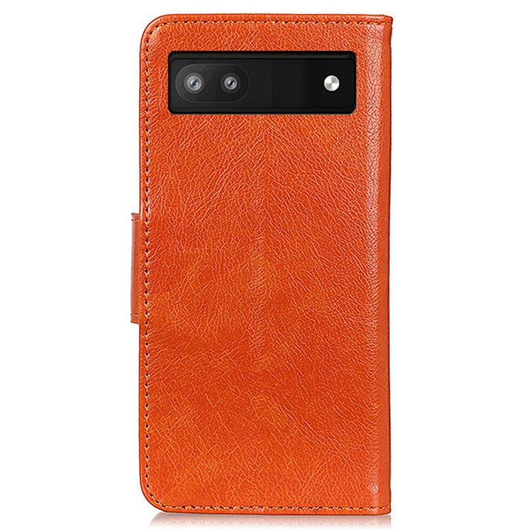 Wallet Stand Phone Case for Google Pixel 7a , Split Leather Nappa Texture Anti-Dust Phone Cover - Orange