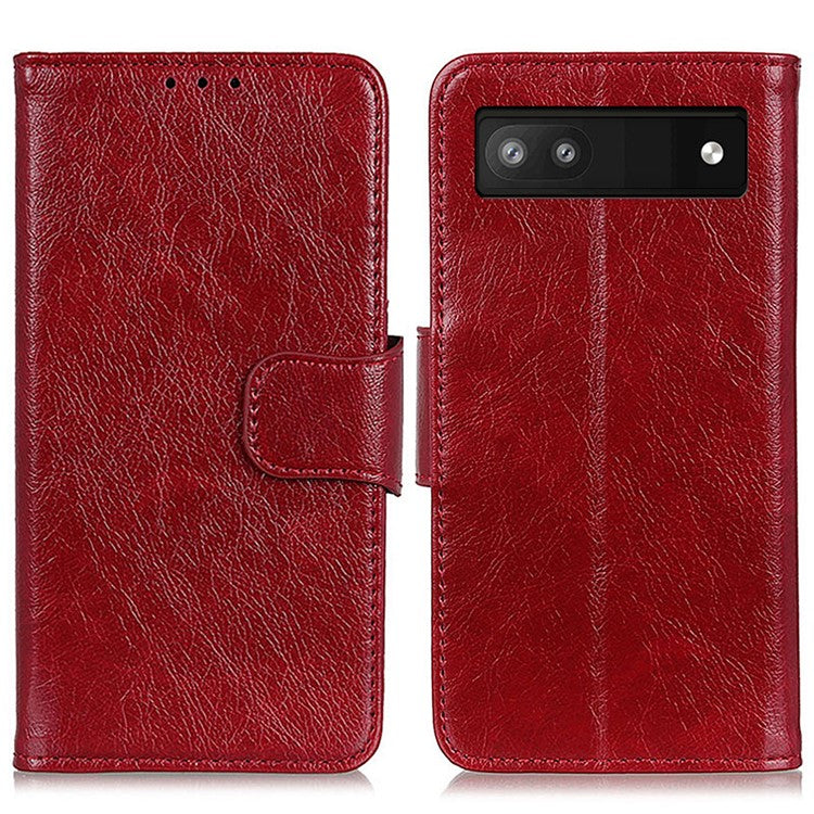 Wallet Stand Phone Case for Google Pixel 7a , Split Leather Nappa Texture Anti-Dust Phone Cover - Red