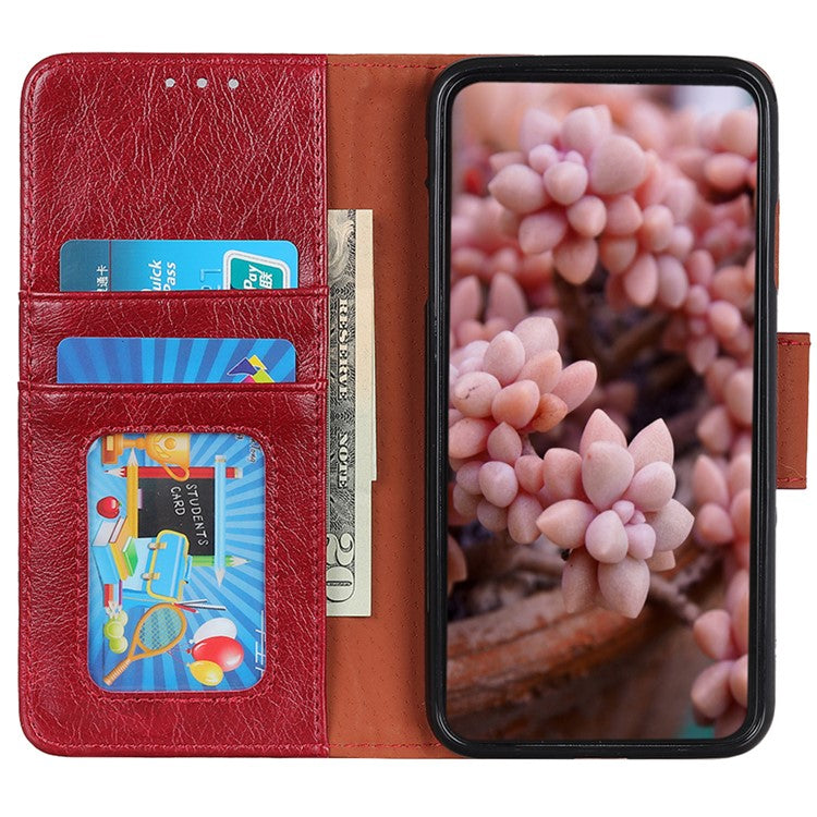 Wallet Stand Phone Case for Google Pixel 7a , Split Leather Nappa Texture Anti-Dust Phone Cover - Red