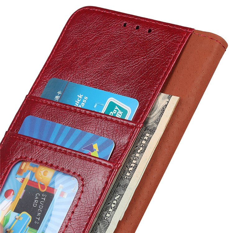 Wallet Stand Phone Case for Google Pixel 7a , Split Leather Nappa Texture Anti-Dust Phone Cover - Red