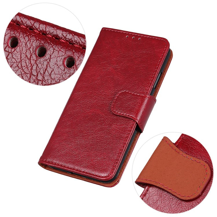 Wallet Stand Phone Case for Google Pixel 7a , Split Leather Nappa Texture Anti-Dust Phone Cover - Red