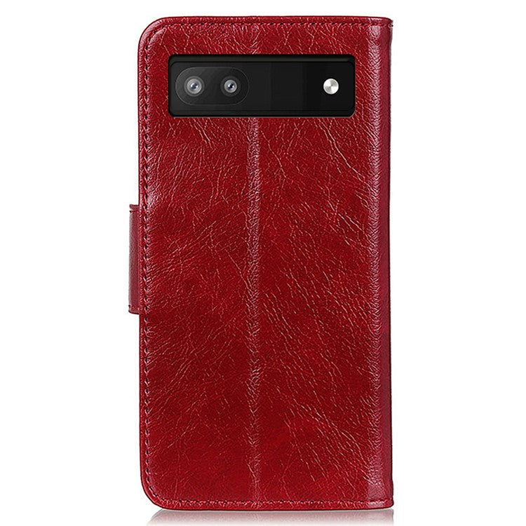 Wallet Stand Phone Case for Google Pixel 7a , Split Leather Nappa Texture Anti-Dust Phone Cover - Red