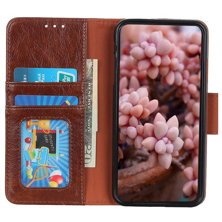 Wallet Stand Phone Case for Google Pixel 7a , Split Leather Nappa Texture Anti-Dust Phone Cover - Brown