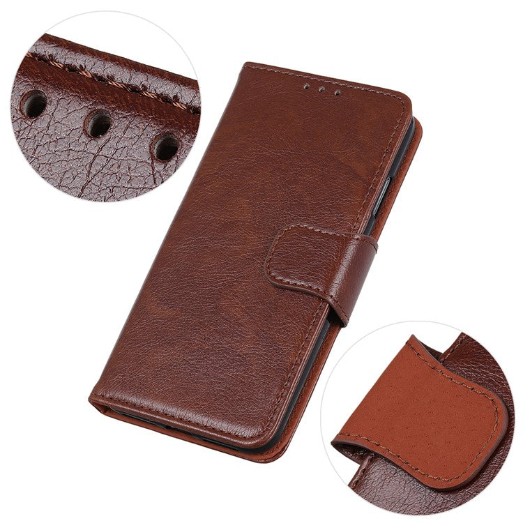 Wallet Stand Phone Case for Google Pixel 7a , Split Leather Nappa Texture Anti-Dust Phone Cover - Brown