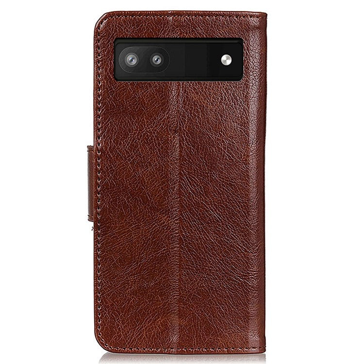 Wallet Stand Phone Case for Google Pixel 7a , Split Leather Nappa Texture Anti-Dust Phone Cover - Brown