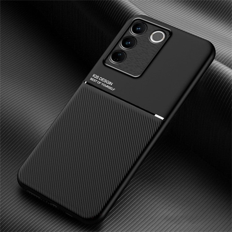 Slim Phone Case for vivo S16 / S16 Pro Shockproof Cover Lines Imprinted PU Leather TPU Case - Black