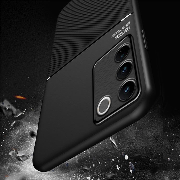 Slim Phone Case for vivo S16 / S16 Pro Shockproof Cover Lines Imprinted PU Leather TPU Case - Black