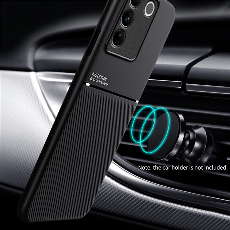 Slim Phone Case for vivo S16 / S16 Pro Shockproof Cover Lines Imprinted PU Leather TPU Case - Black