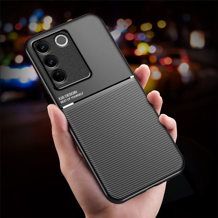 Slim Phone Case for vivo S16 / S16 Pro Shockproof Cover Lines Imprinted PU Leather TPU Case - Black