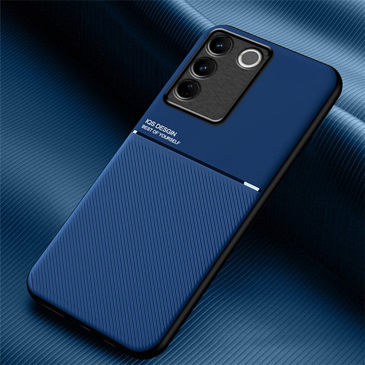 Slim Phone Case for vivo S16 / S16 Pro Shockproof Cover Lines Imprinted PU Leather TPU Case - Blue