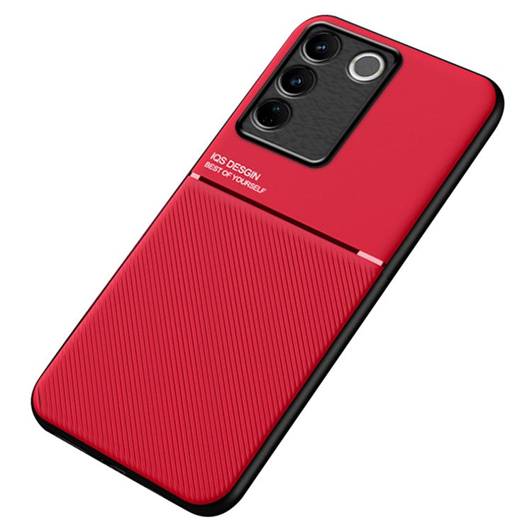 Slim Phone Case for vivo S16 / S16 Pro Shockproof Cover Lines Imprinted PU Leather TPU Case - Red