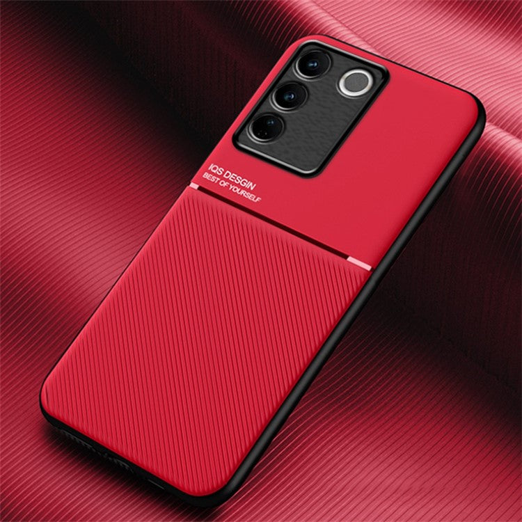 Slim Phone Case for vivo S16 / S16 Pro Shockproof Cover Lines Imprinted PU Leather TPU Case - Red