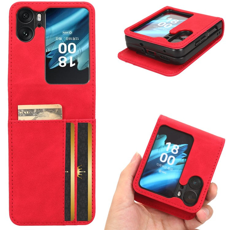 Skin-Touch Phone Case for Oppo Find N2 Flip 5G Separable Design Leather Coated PC Cover with Wallet - Red