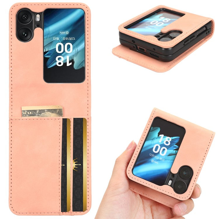 Skin-Touch Phone Case for Oppo Find N2 Flip 5G Separable Design Leather Coated PC Cover with Wallet - Pink