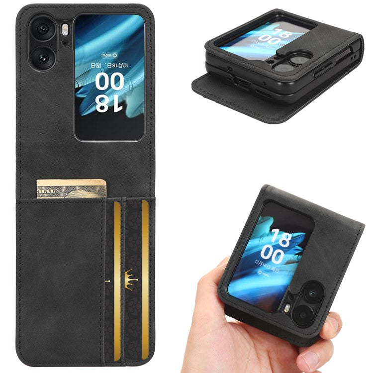 Skin-Touch Phone Case for Oppo Find N2 Flip 5G Separable Design Leather Coated PC Cover with Wallet - Black