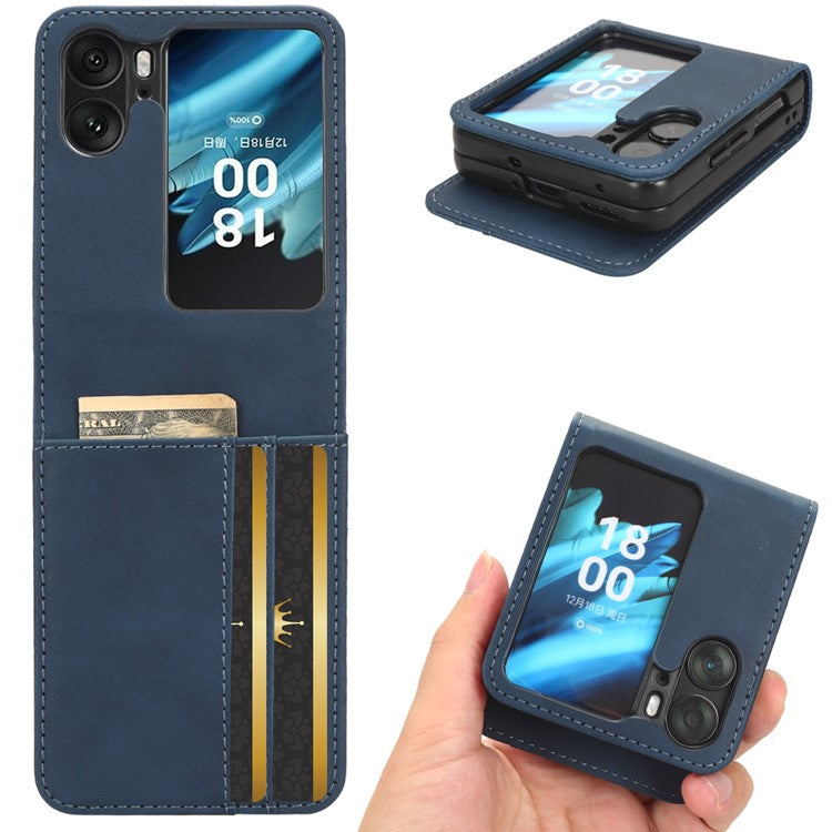 Skin-Touch Phone Case for Oppo Find N2 Flip 5G Separable Design Leather Coated PC Cover with Wallet - Blue