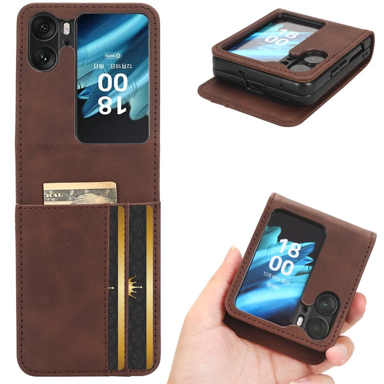 Skin-Touch Phone Case for Oppo Find N2 Flip 5G Separable Design Leather Coated PC Cover with Wallet - Brown