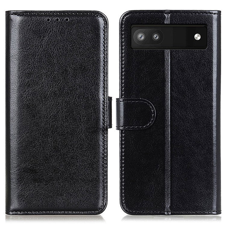 For Google Pixel 7a Wallet Stand Phone Leather Case Crazy Horse Texture Smartphone Cover - Black