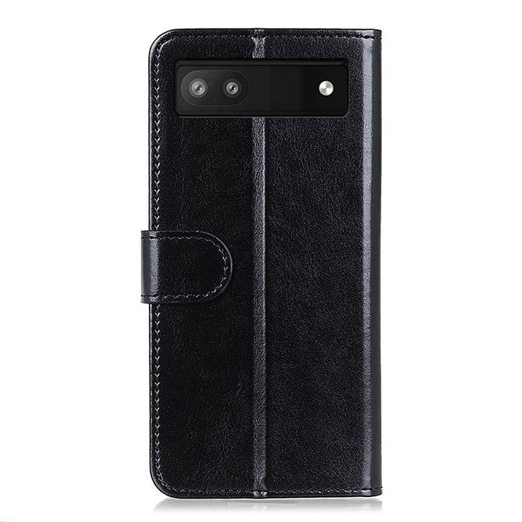 For Google Pixel 7a Wallet Stand Phone Leather Case Crazy Horse Texture Smartphone Cover - Black