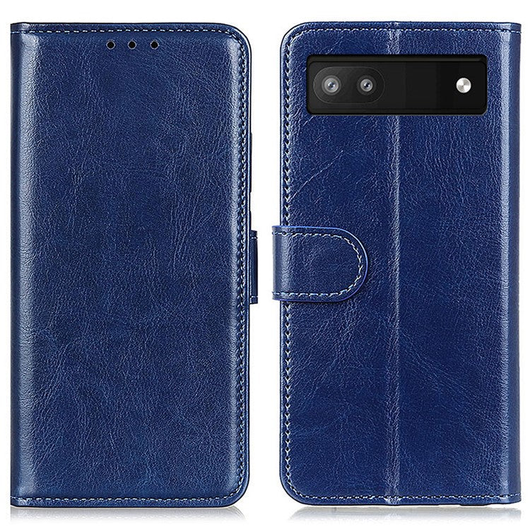 For Google Pixel 7a Wallet Stand Phone Leather Case Crazy Horse Texture Smartphone Cover - Blue