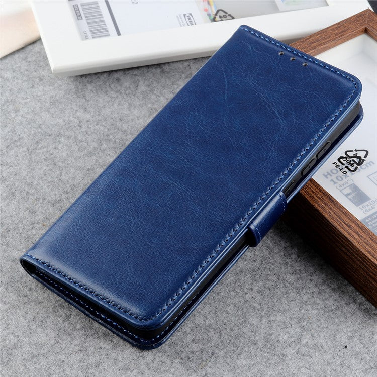 For Google Pixel 7a Wallet Stand Phone Leather Case Crazy Horse Texture Smartphone Cover - Blue