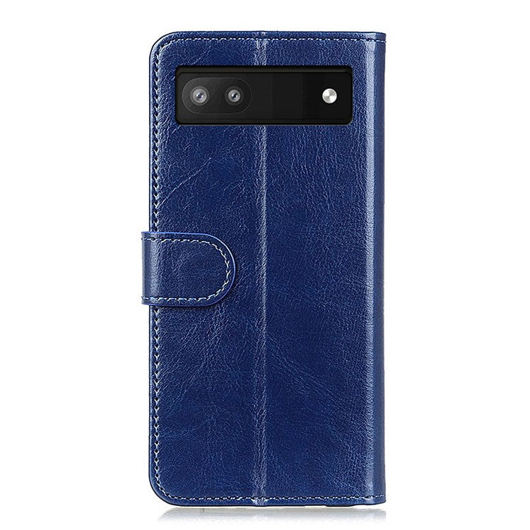 For Google Pixel 7a Wallet Stand Phone Leather Case Crazy Horse Texture Smartphone Cover - Blue