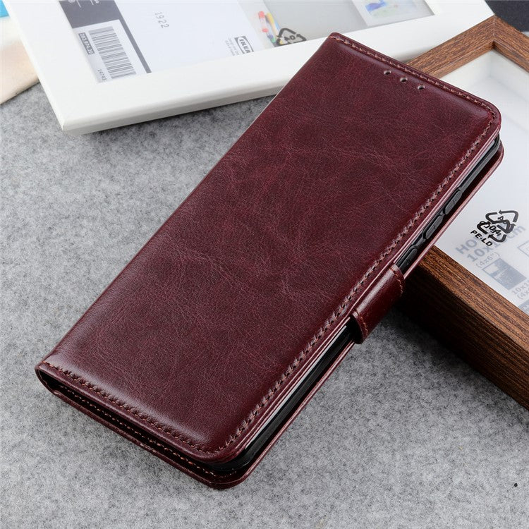 For Google Pixel 7a Wallet Stand Phone Leather Case Crazy Horse Texture Smartphone Cover - Brown