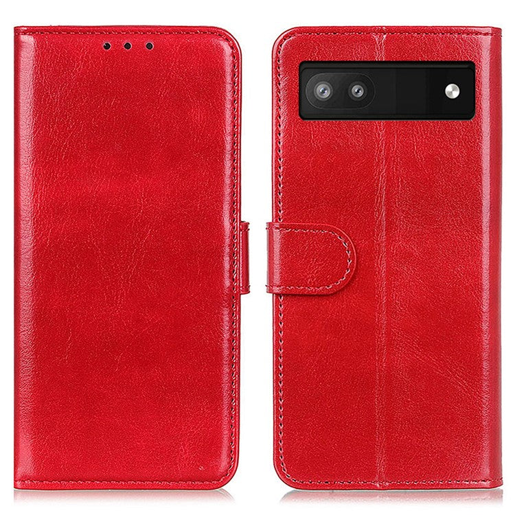 For Google Pixel 7a Wallet Stand Phone Leather Case Crazy Horse Texture Smartphone Cover - Red