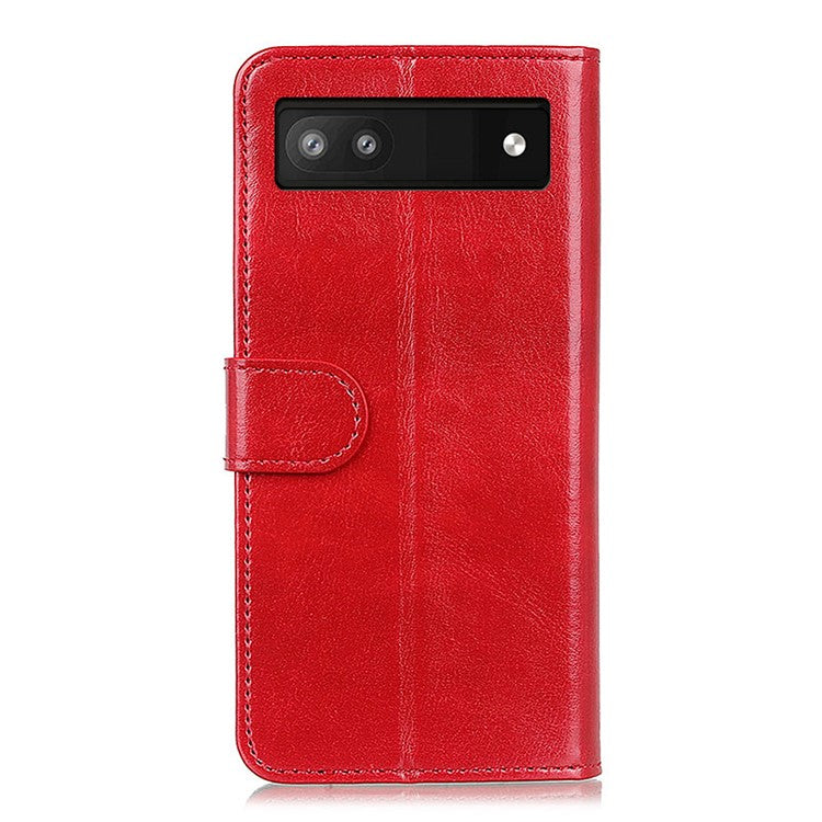 For Google Pixel 7a Wallet Stand Phone Leather Case Crazy Horse Texture Smartphone Cover - Red