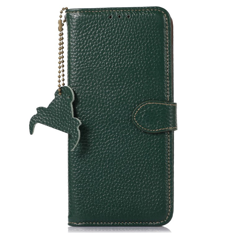 For Google Pixel 7 5G RFID Blocking Stand Phone Cover Genuine Cow Leather Litchi Texture Wallet Case - Green