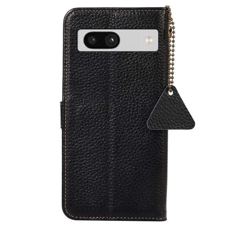 For Google Pixel 7 5G RFID Blocking Stand Phone Cover Genuine Cow Leather Litchi Texture Wallet Case - Black