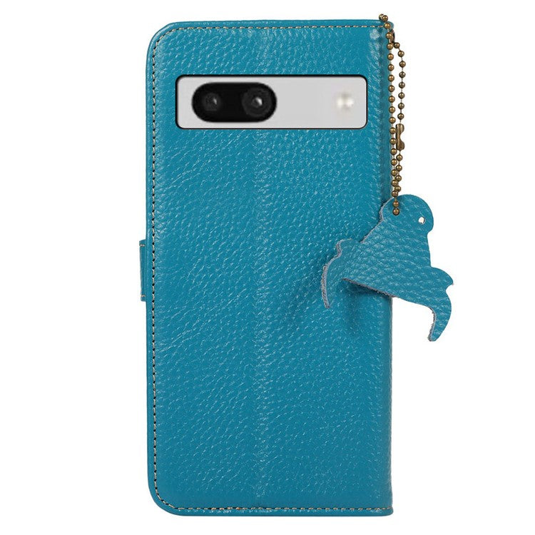 Litchi Texture Phone Cover For Google Pixel 7 Pro 5G Genuine Cow Leather RFID Blocking Stand Wallet Case - Blue