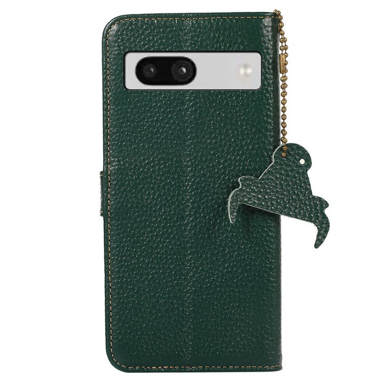 Litchi Texture Phone Cover For Google Pixel 7 Pro 5G Genuine Cow Leather RFID Blocking Stand Wallet Case - Green