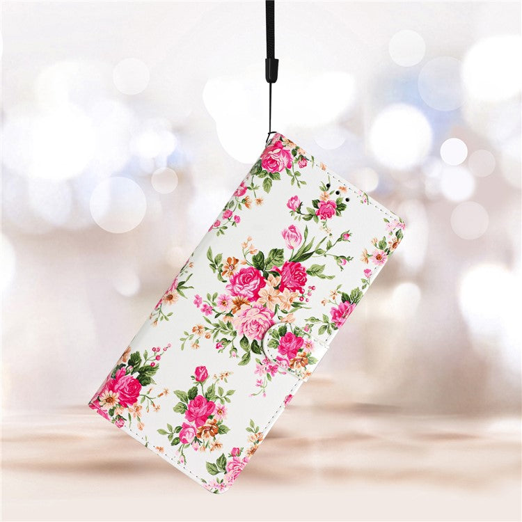 For Google Pixel 6a Stand Wallet Phone Case Pattern Printing PU Leather Cover with Strap - Red Flowers