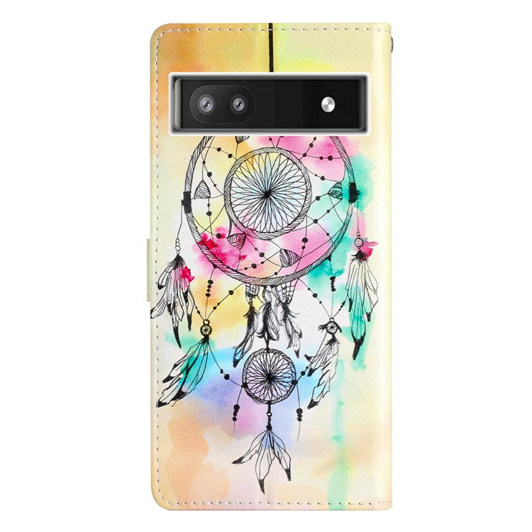 For Google Pixel 6a Stand Wallet Phone Case Pattern Printing PU Leather Cover with Strap - Wind Chime