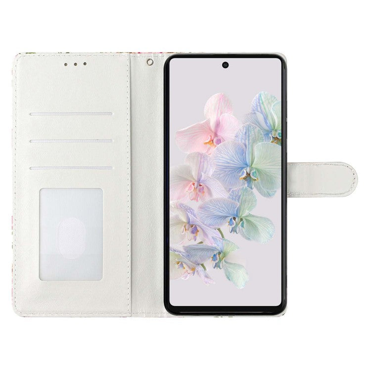 For Google Pixel 6a Stand Wallet Phone Case Pattern Printing PU Leather Cover with Strap - Smoke Marble