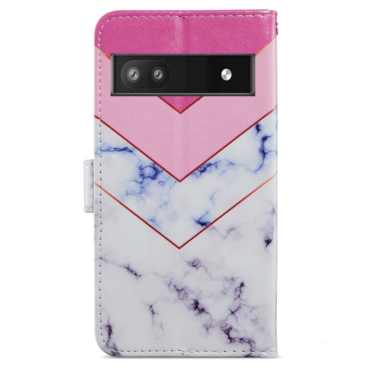 For Google Pixel 6a Stand Wallet Phone Case Pattern Printing PU Leather Cover with Strap - Smoke Marble