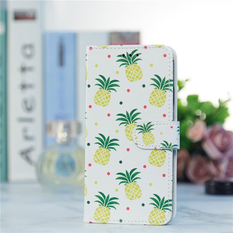 For Google Pixel 6a Stand Wallet Phone Case Pattern Printing PU Leather Cover with Strap - Pineapple