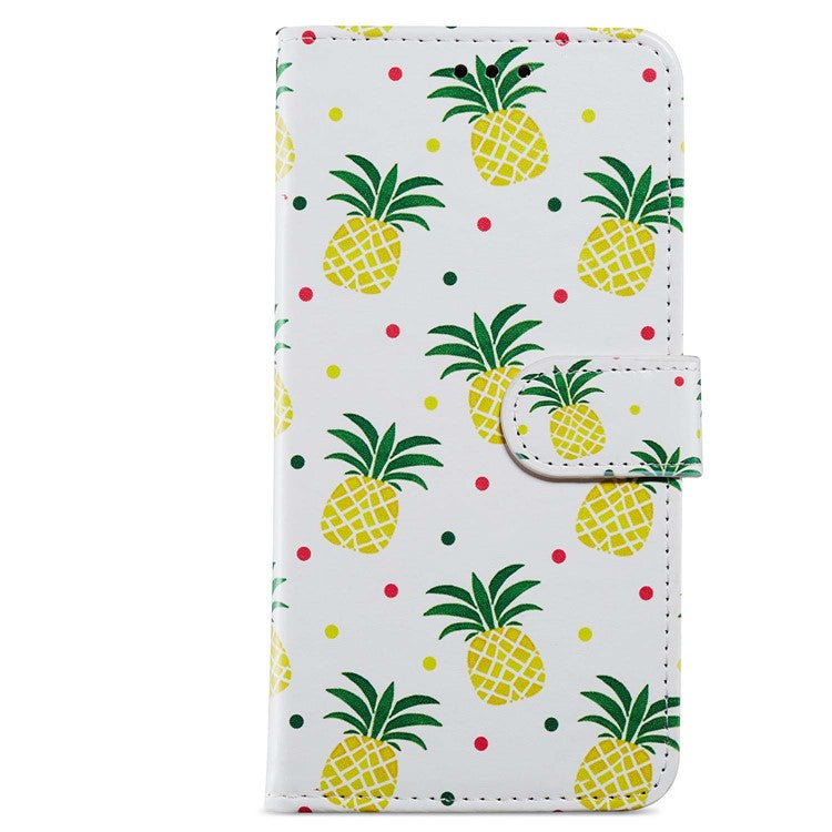 For Google Pixel 6a Stand Wallet Phone Case Pattern Printing PU Leather Cover with Strap - Pineapple