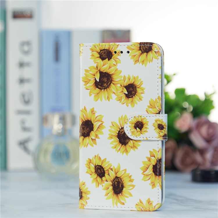 For Google Pixel 6a Stand Wallet Phone Case Pattern Printing PU Leather Cover with Strap - Sunflower