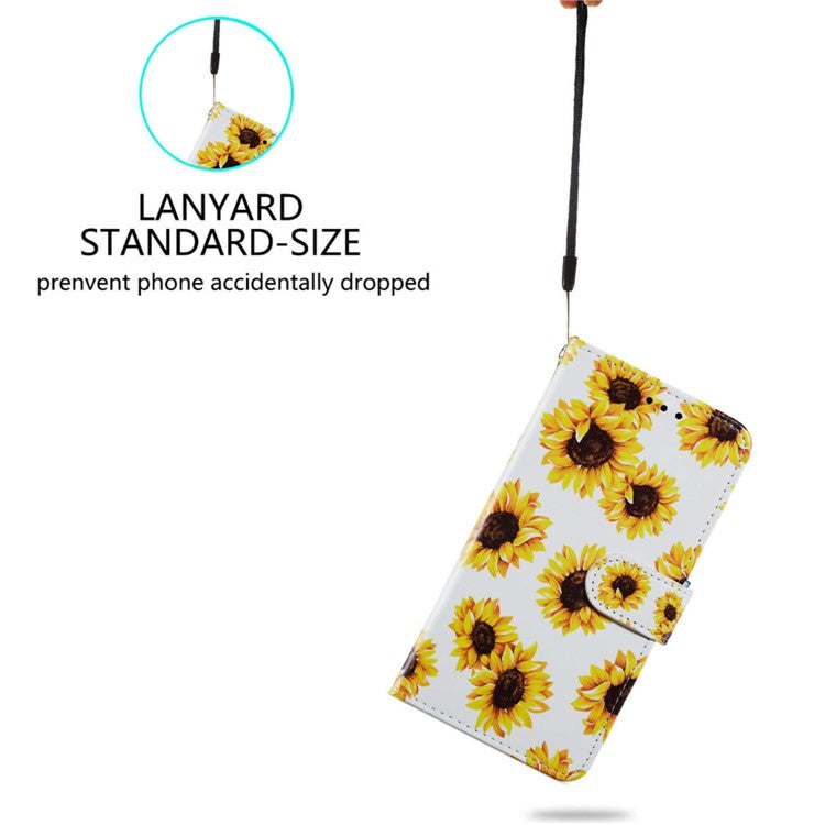 For Google Pixel 6a Stand Wallet Phone Case Pattern Printing PU Leather Cover with Strap - Sunflower