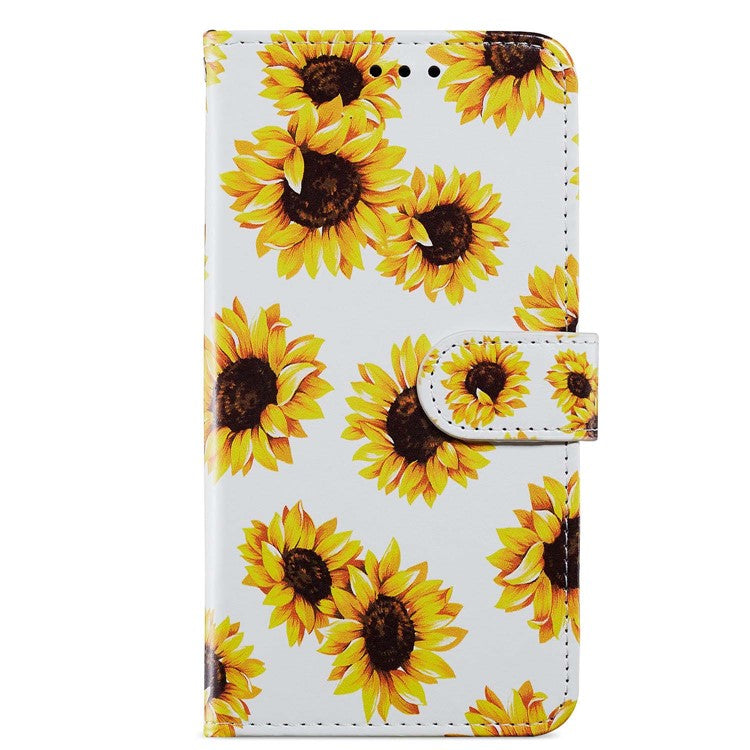 For Google Pixel 6a Stand Wallet Phone Case Pattern Printing PU Leather Cover with Strap - Sunflower