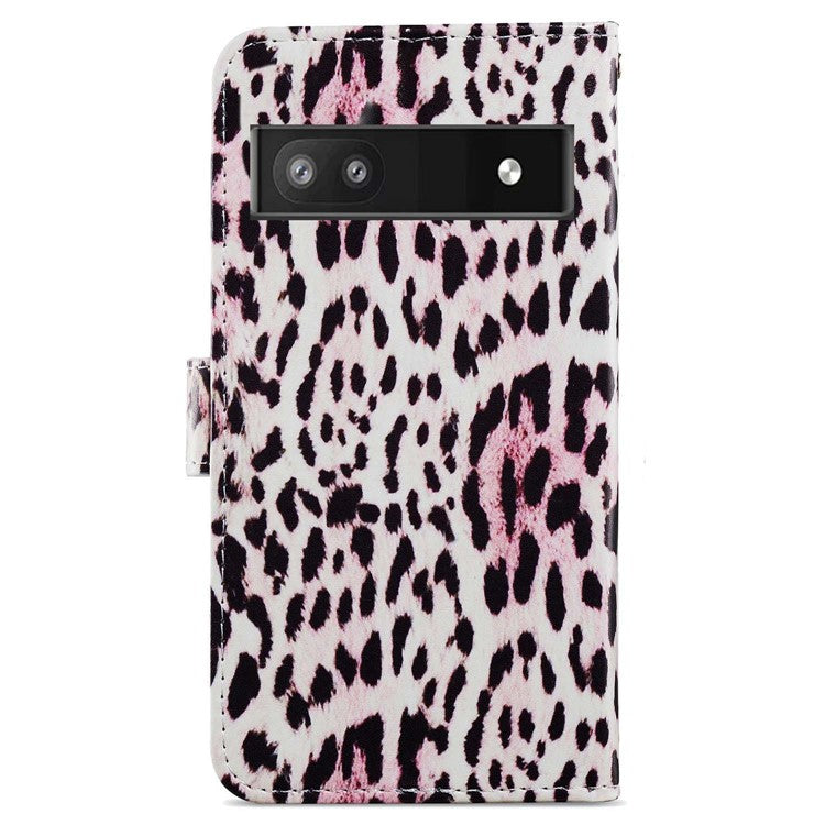 For Google Pixel 6a Stand Wallet Phone Case Pattern Printing PU Leather Cover with Strap - Leopard