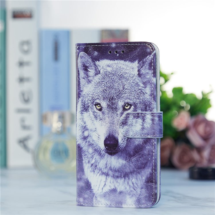 For Google Pixel 6a Stand Wallet Phone Case Pattern Printing PU Leather Cover with Strap - Wolf