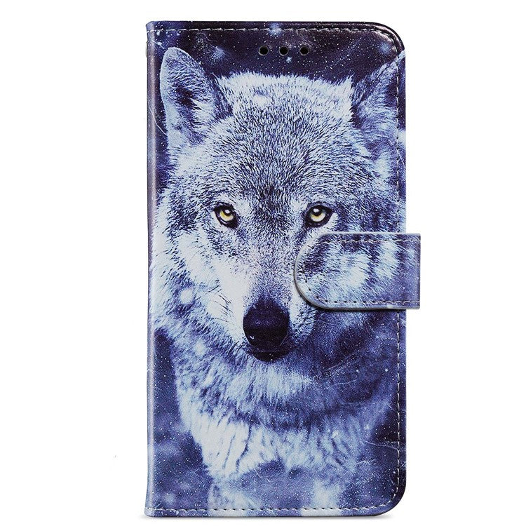 For Google Pixel 6a Stand Wallet Phone Case Pattern Printing PU Leather Cover with Strap - Wolf