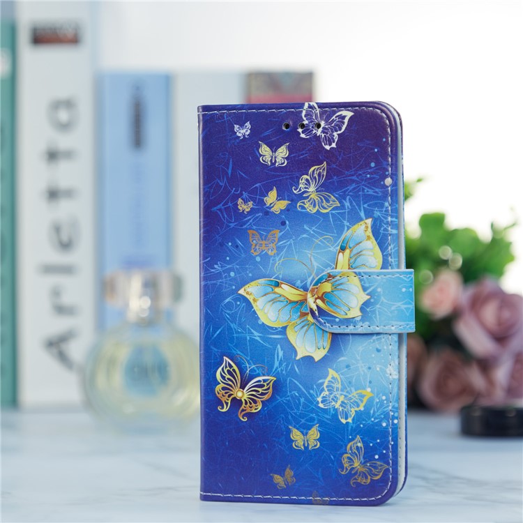 For Google Pixel 6a Stand Wallet Phone Case Pattern Printing PU Leather Cover with Strap - Golden Butterfly