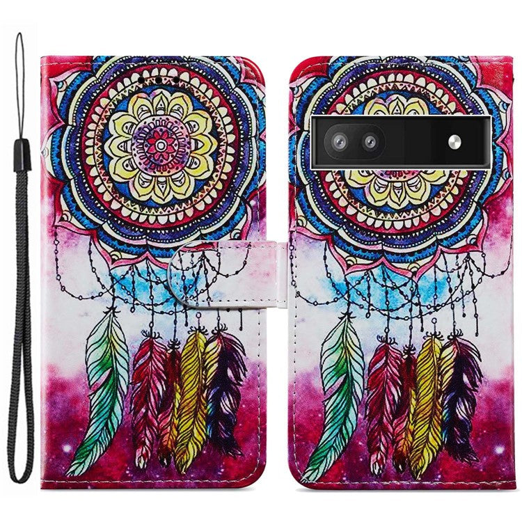 For Google Pixel 6a Stand Wallet Phone Case Pattern Printing PU Leather Cover with Strap - Dream Catcher